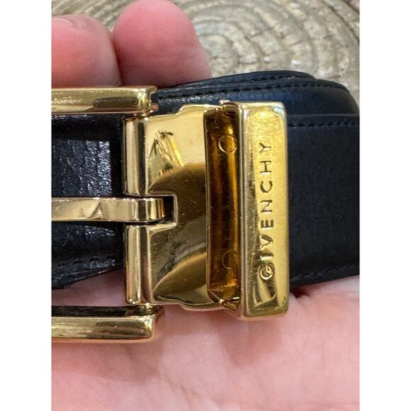 Vintage Givenchy Black Leather Gold Buckle Belt 1 1/4” X 46” XL Y2K main image 4